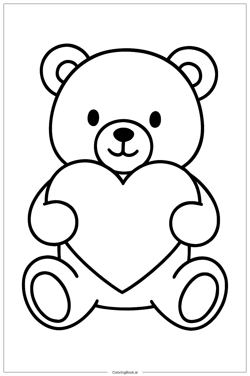  Cute Teddy Bear Holding One Heart Coloring Page 