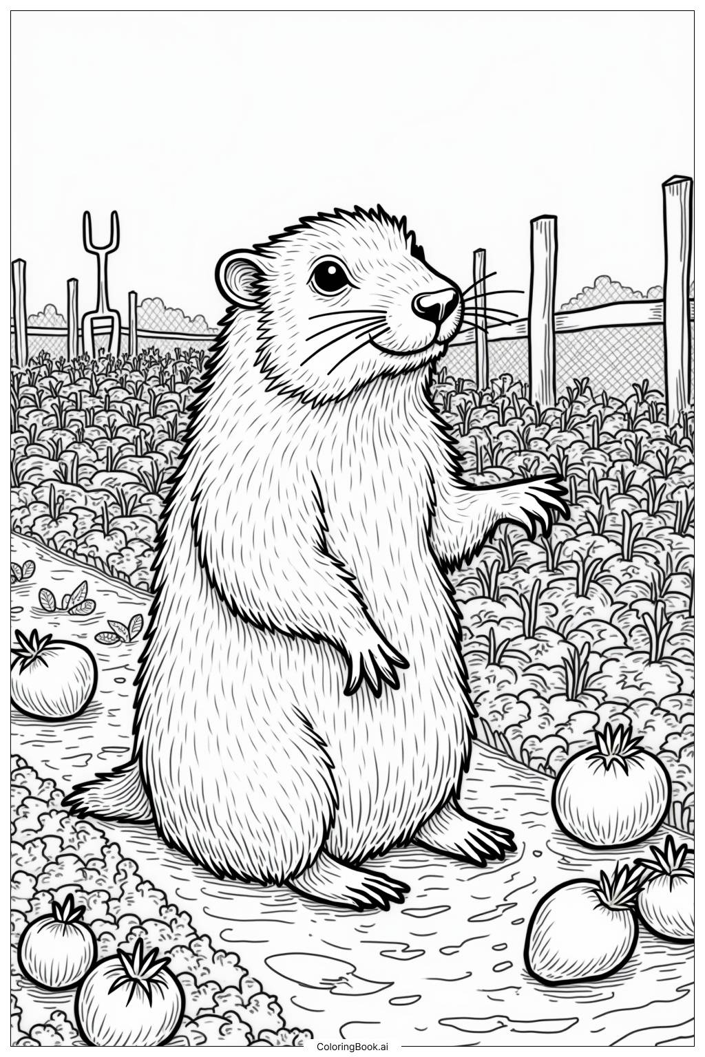  Page de coloriage Marmotte Mangeant des Légumes 