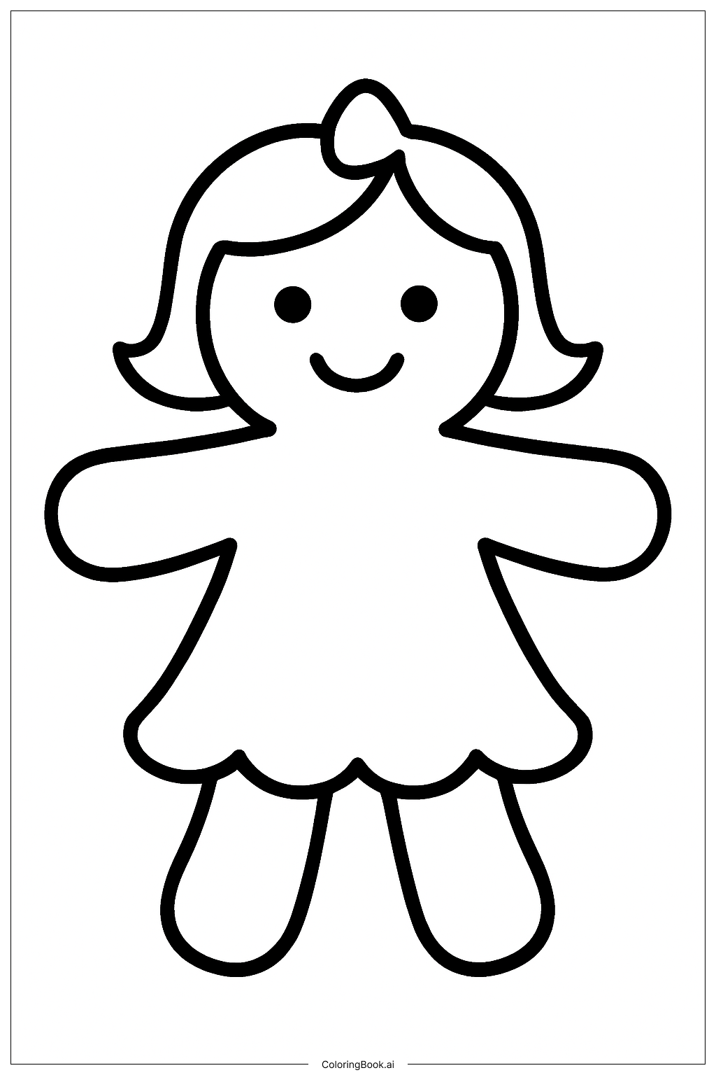  シンプルなジンジャーブレッド女の子の輪郭の塗り絵ページ 