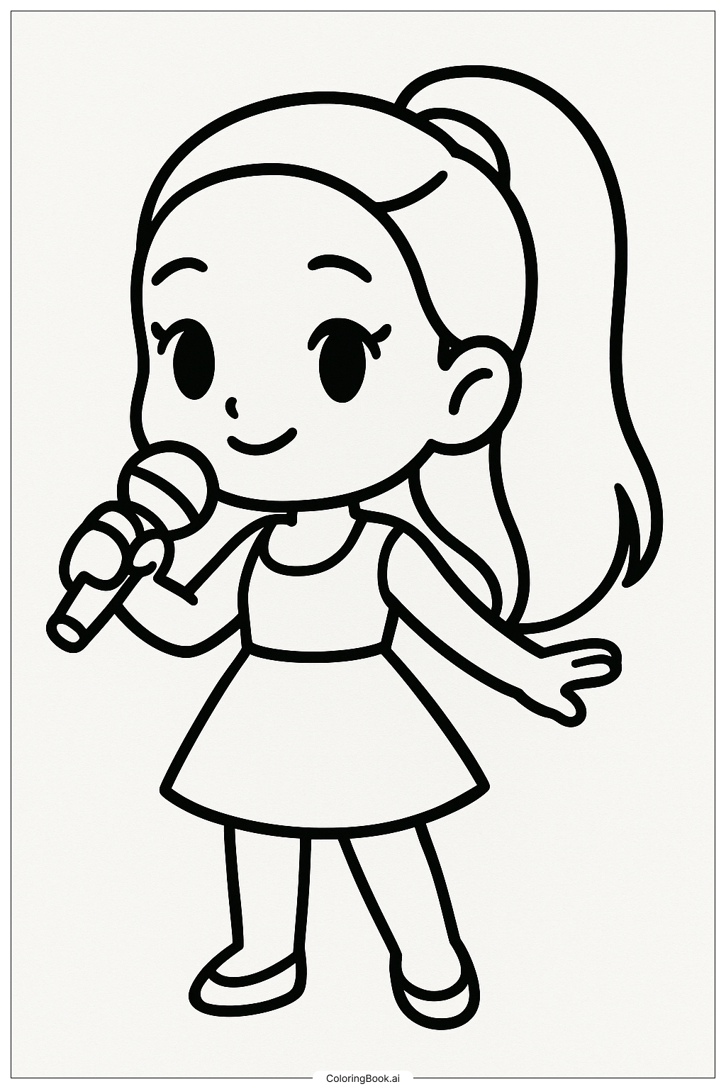  Página para colorear de Chibi Ariana Grande Sosteniendo un Micrófono 