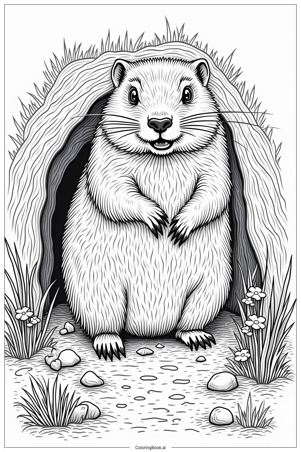  Ground Hog Playing on Groundhogs Day Coloring Page 