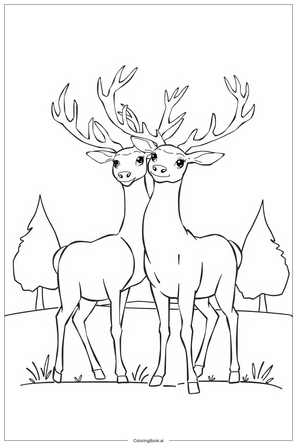  Adult Buck Deer Battle Coloring Page 