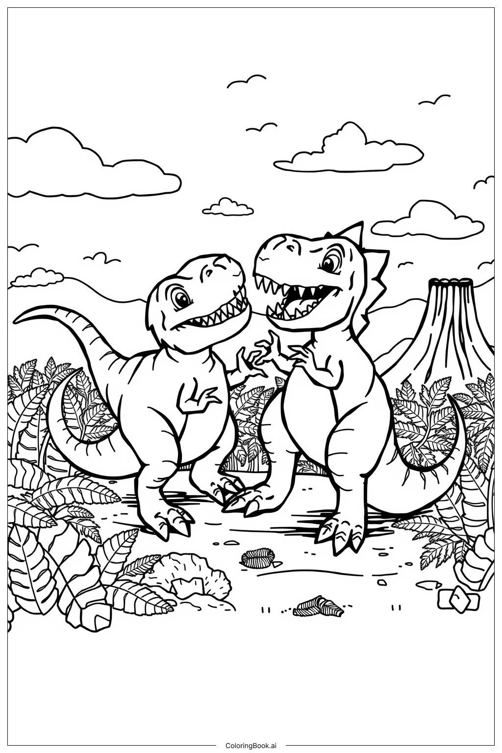  Realistic Dinosaur Battle Coloring Page 