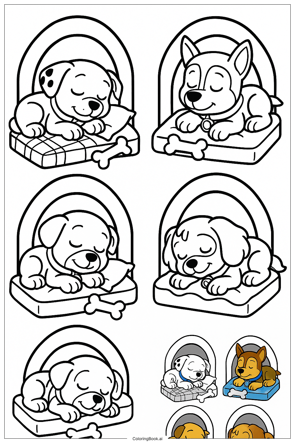  Página para colorir de Paw Patrol Dormindo em Cãezinhos 