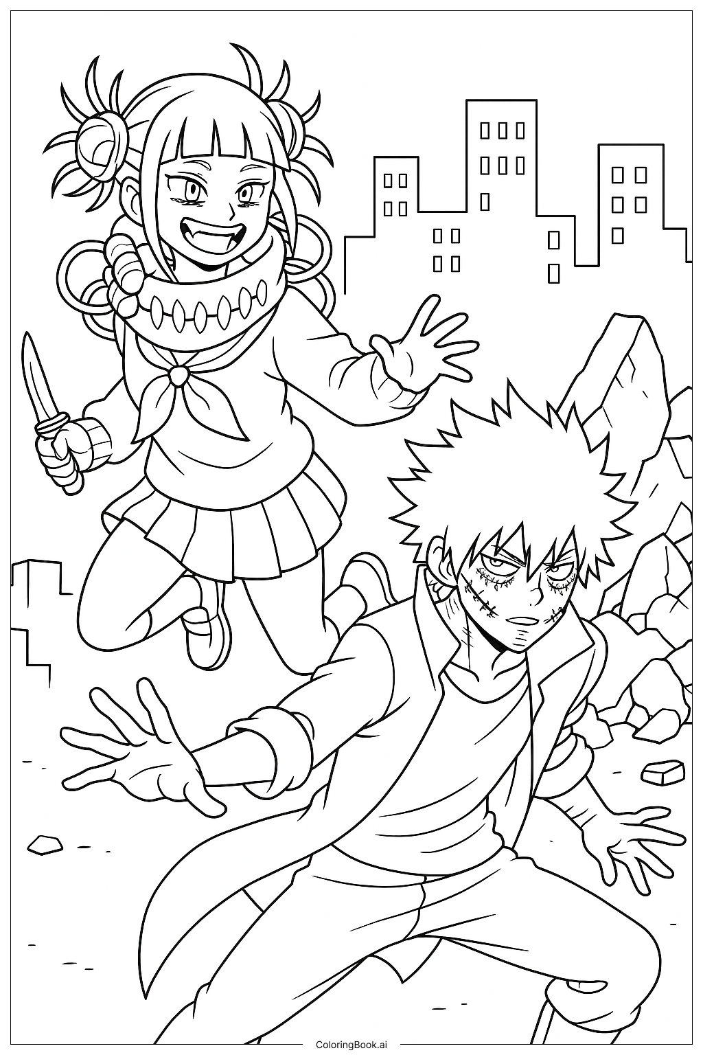  My Hero Academia Schurken Toga und Dabi Ausmalseite 