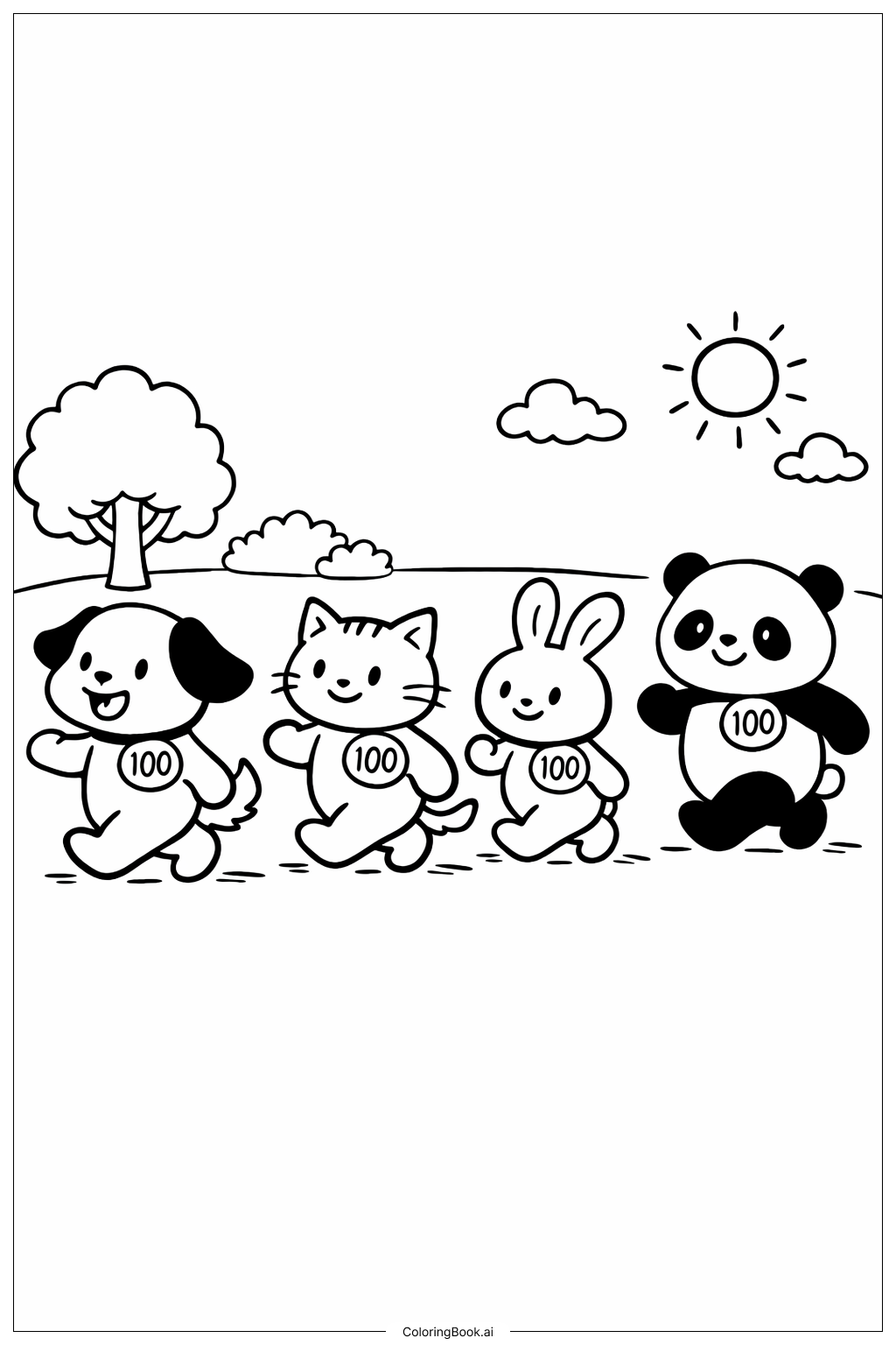  100th Day Of School Animal Parade Coloring Page 