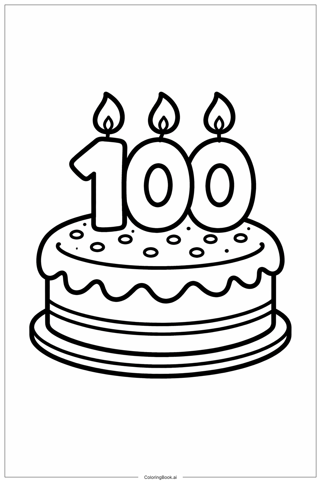  Página para colorir de Bolo de Celebração do 100º Dia de Escola 