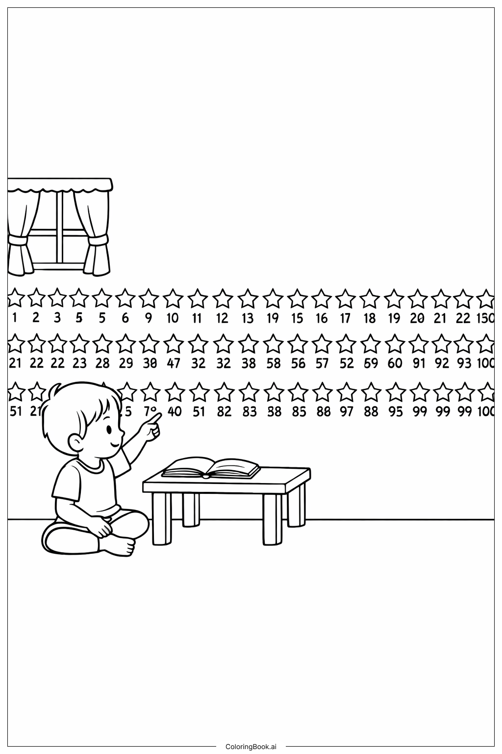  100th Day Of School Counting Stars Coloring Page 