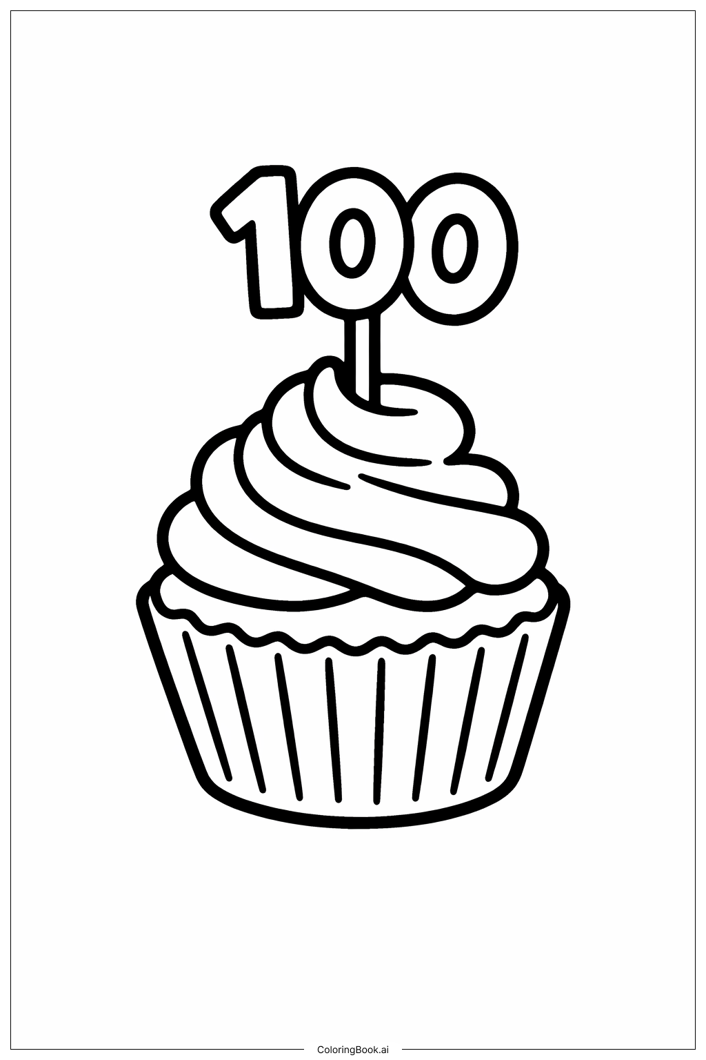  Página para colorir de Lanche de Cupcake para o 100º Dia de Aula 