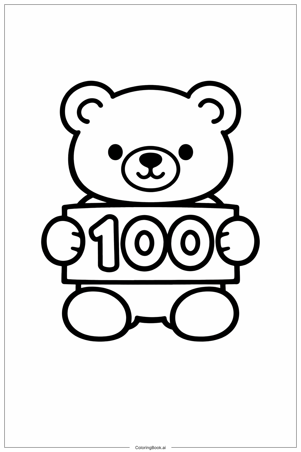  Página para colorir de 100º Dia de Escola Urso de Pelúcia Fofo 