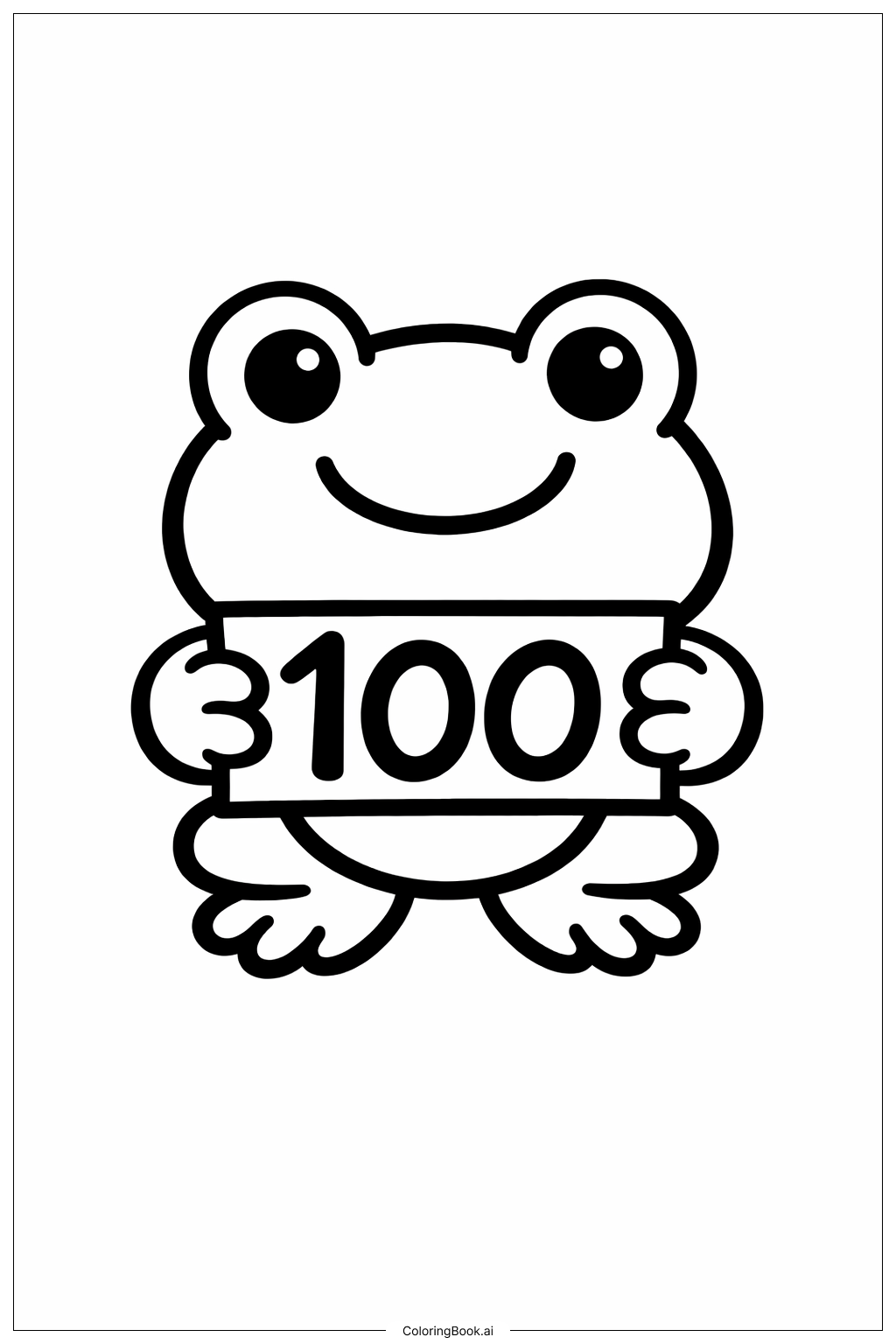  Página para colorir de 100º Dia de Aula - Sapo Amigável 