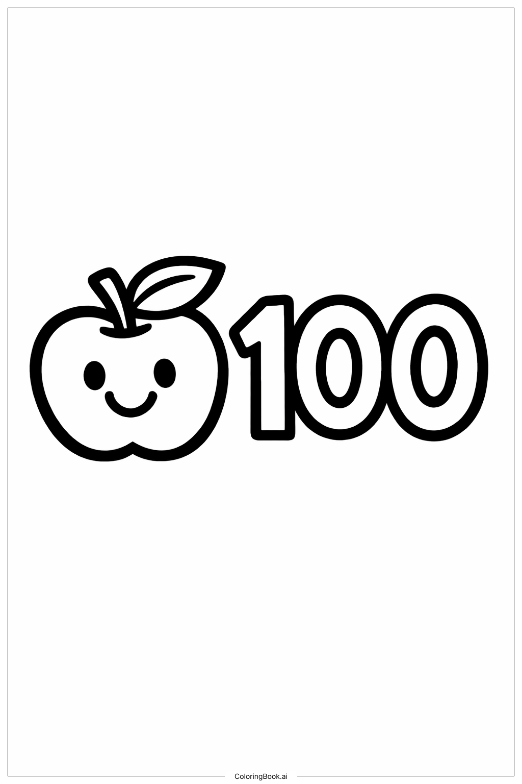  Página para colorir de 100º Dia de Aula Maçã Feliz 