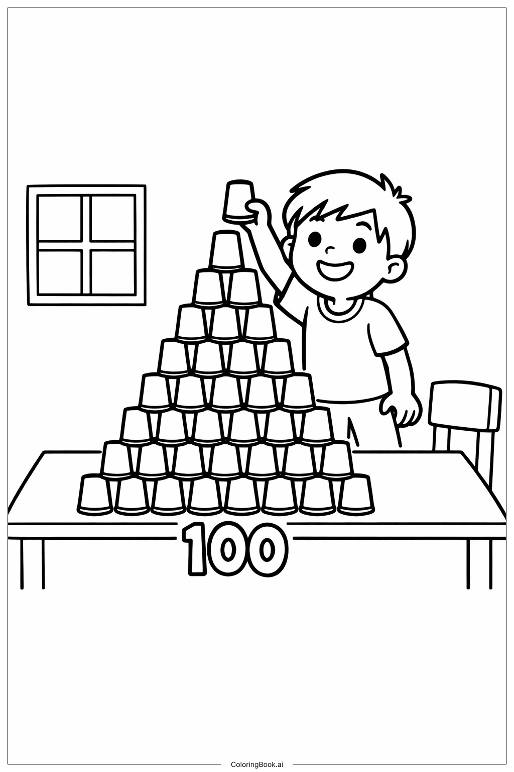  100th Day Of School Hundred Cup Stack Coloring Page 