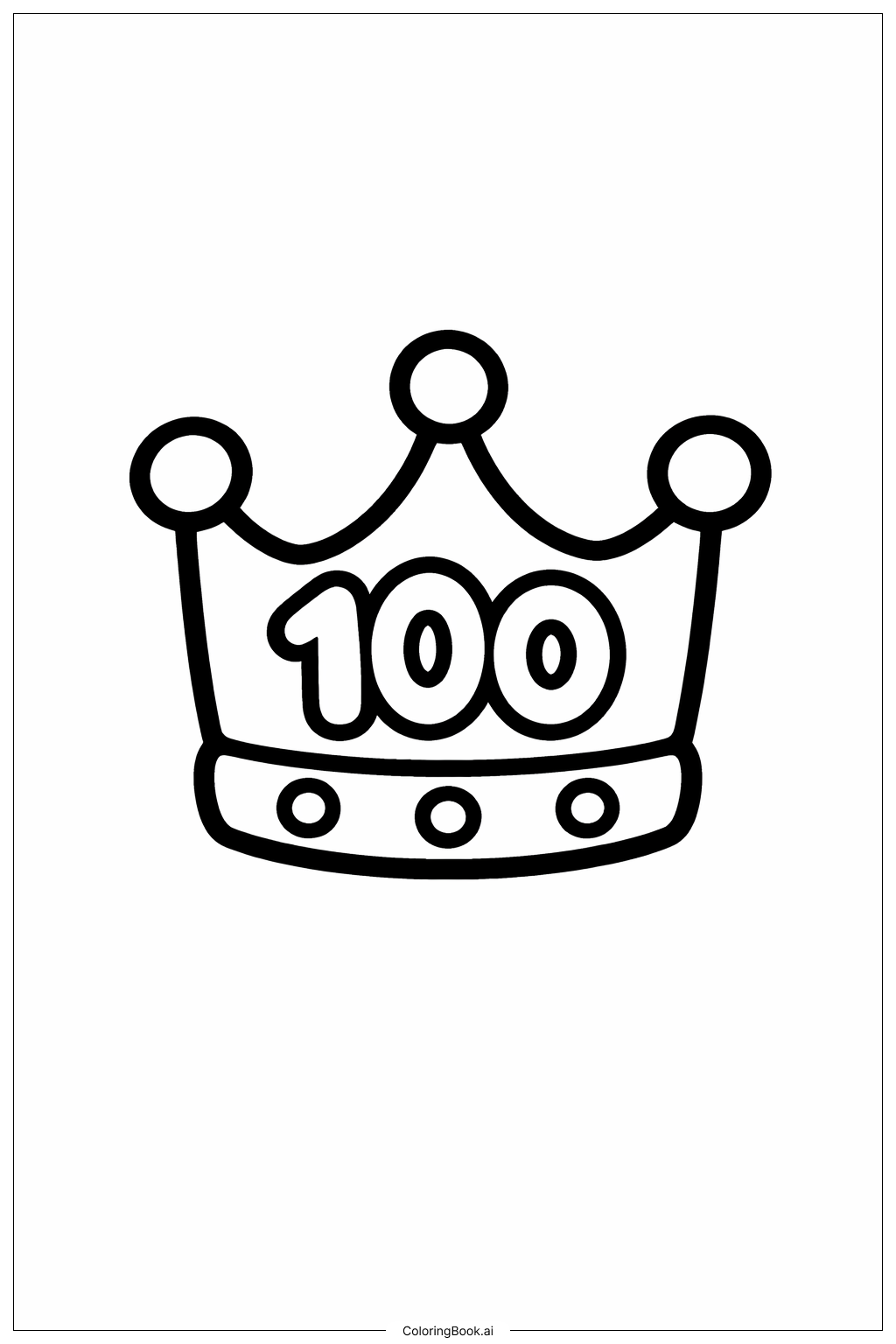  Página para colorir de Distintivo da Pequena Coroa do 100º Dia de Escola 