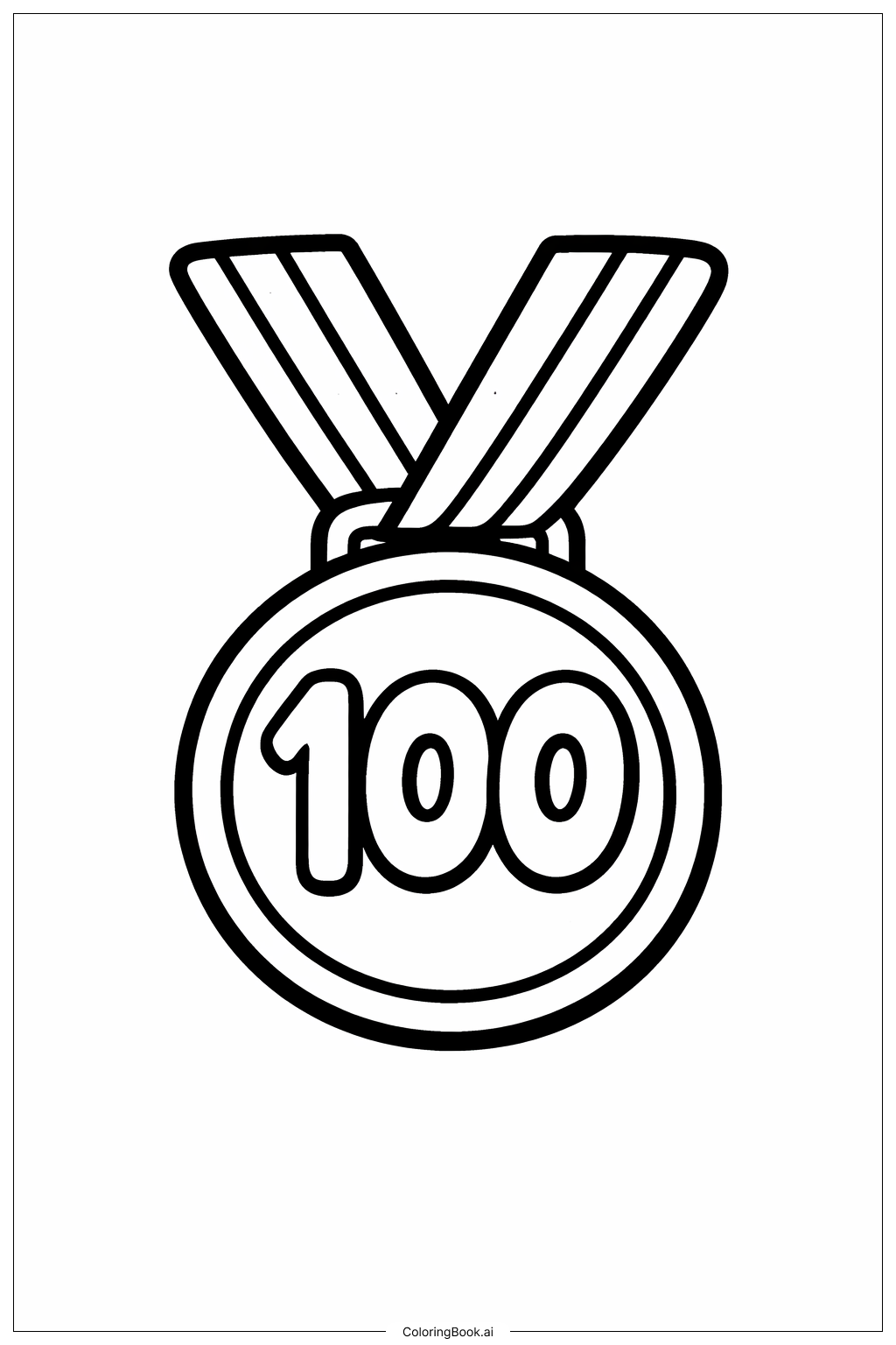  Página para colorir de Medalha Pequena do 100º Dia de Escola 