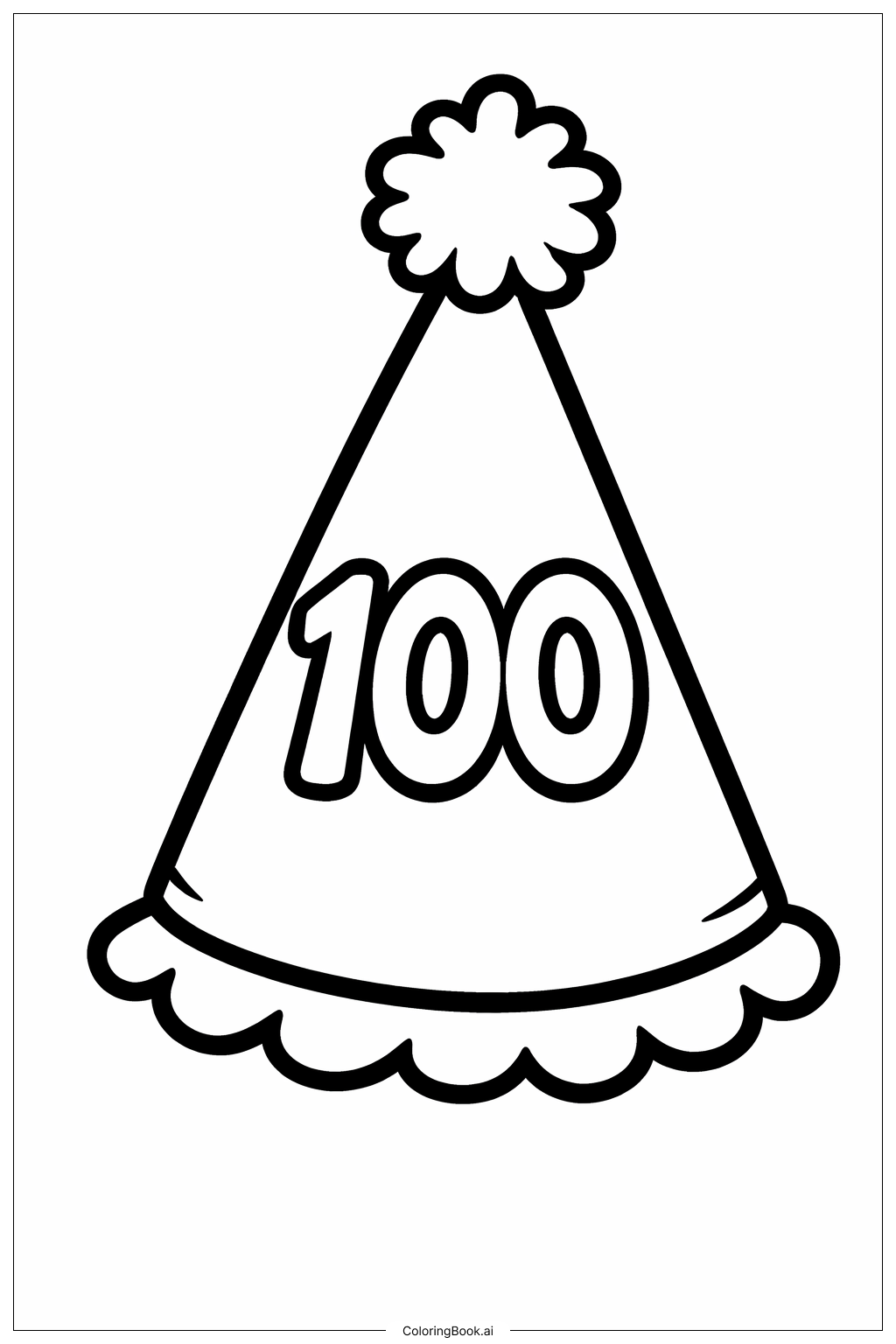  Página para colorir de Chapéu de Festa para o 100º Dia de Aula 