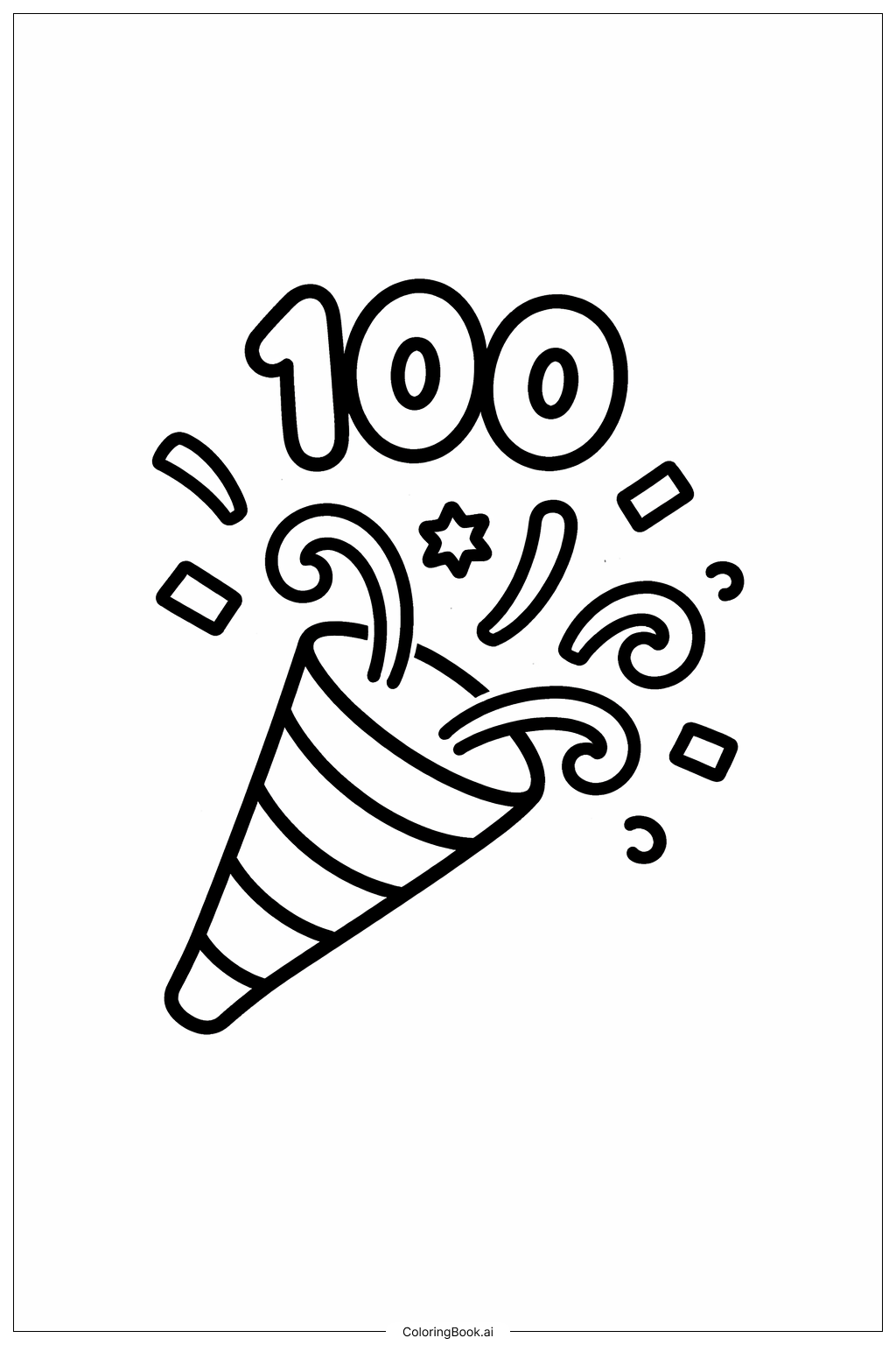  Página para colorir de Corneta de Festa do 100º Dia de Aula 