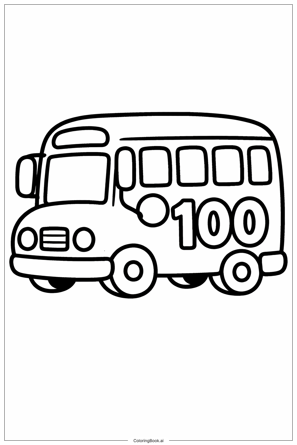  Página para colorir de 100º Dia de Escola Ônibus Simples 