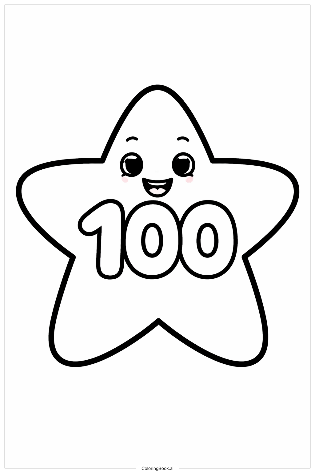  Página para colorir de 100º Dia de Escola Estrela Sorridente 