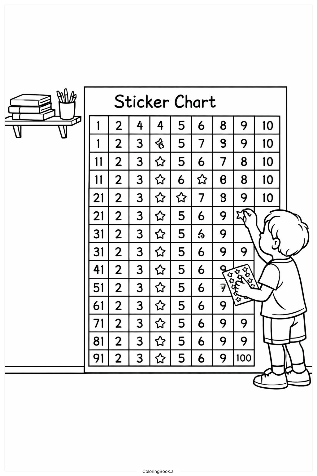  100th Day Of School Sticker Chart Coloring Page 