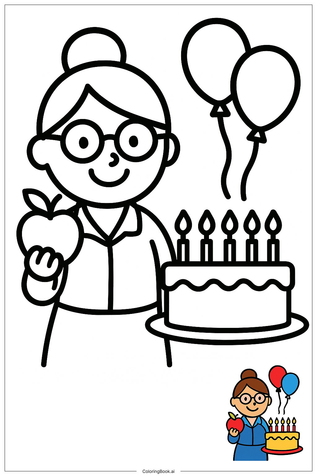  Happy Birthday Teacher With Apple Coloring Page 