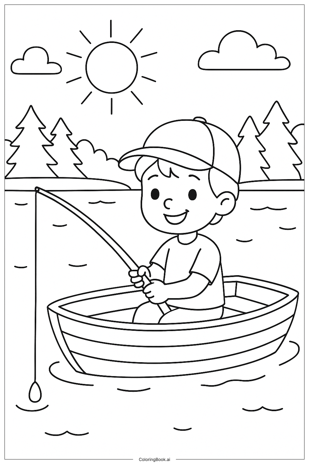  Fishing On A Calm Summer Lake Coloring Page 