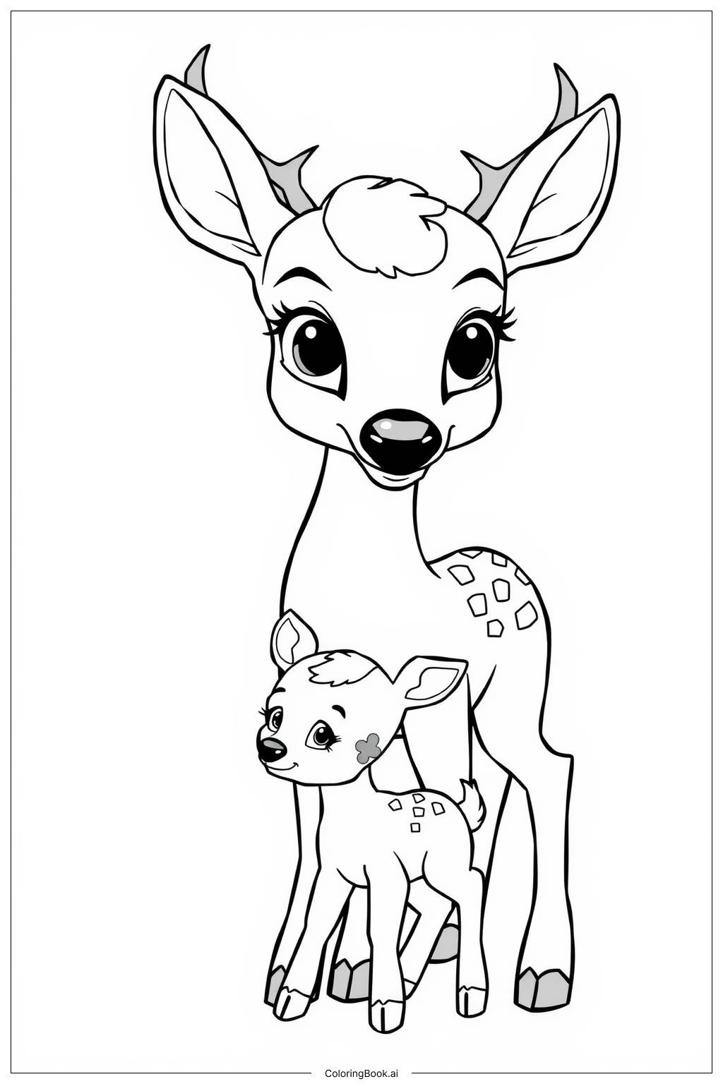  Page de coloriage Mère Cerf Protégeant Faon 