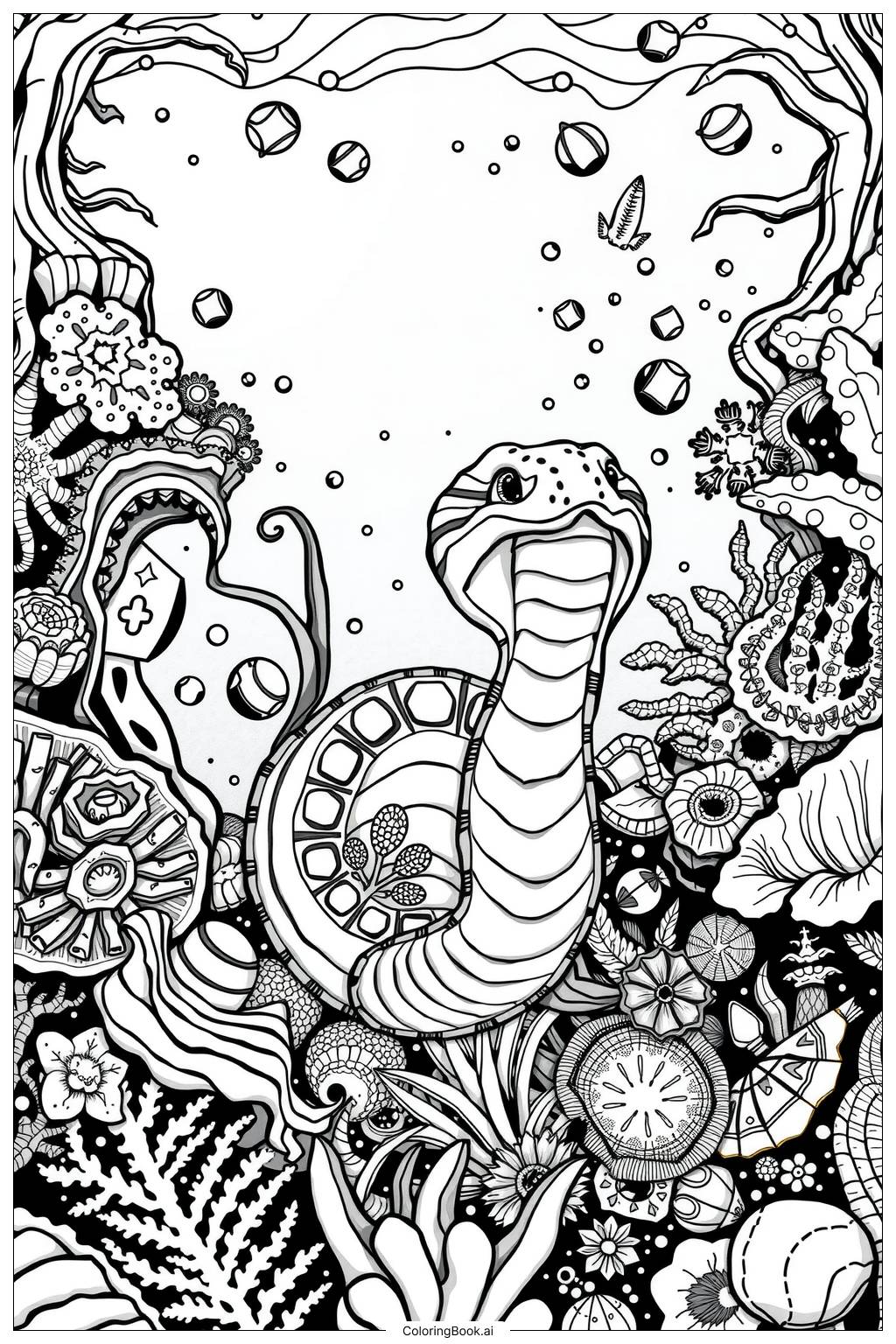  Page de coloriage Serpent corail dans le monde sous-marin 