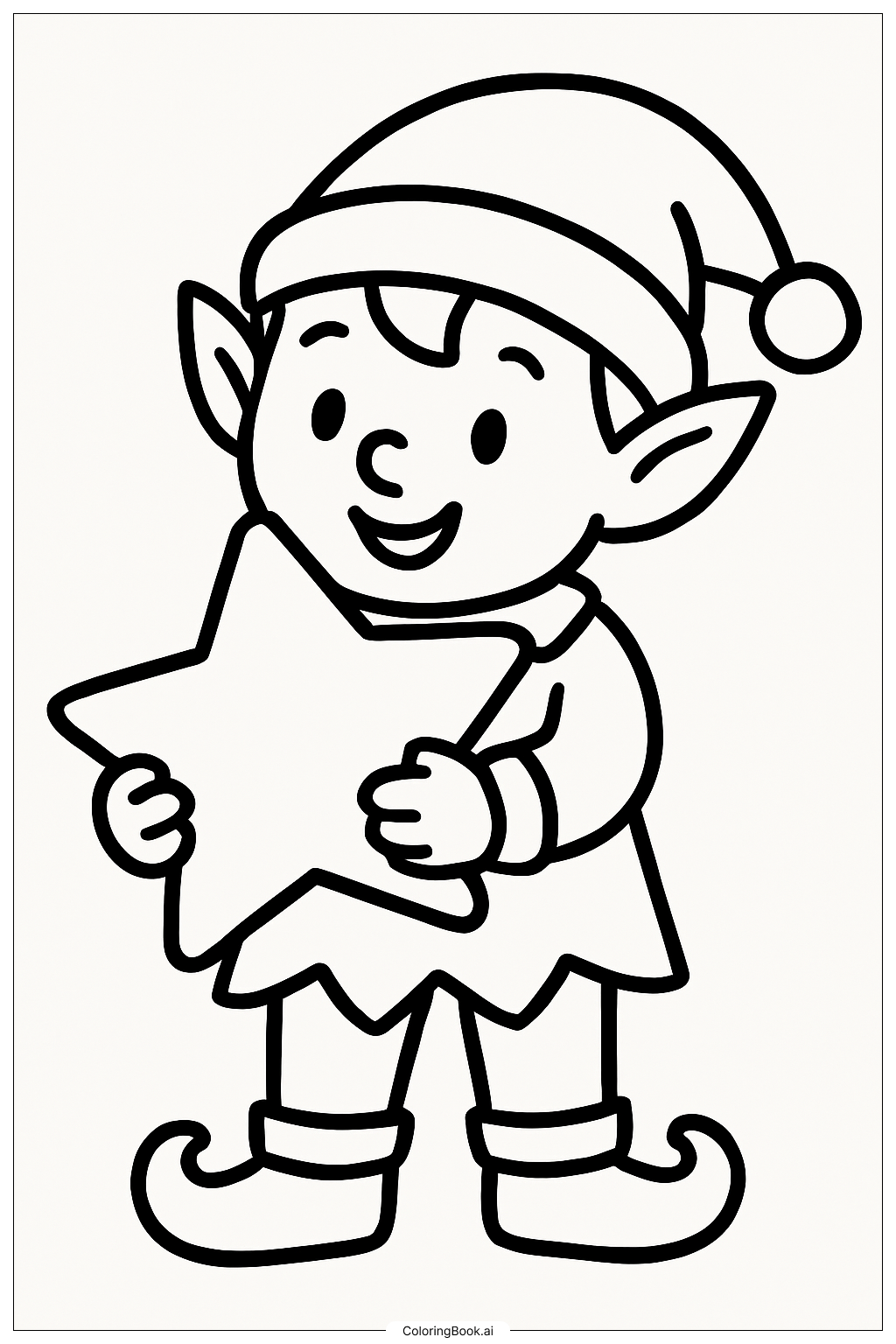  Página para colorir de Um Elfo Segurando uma Estrela 