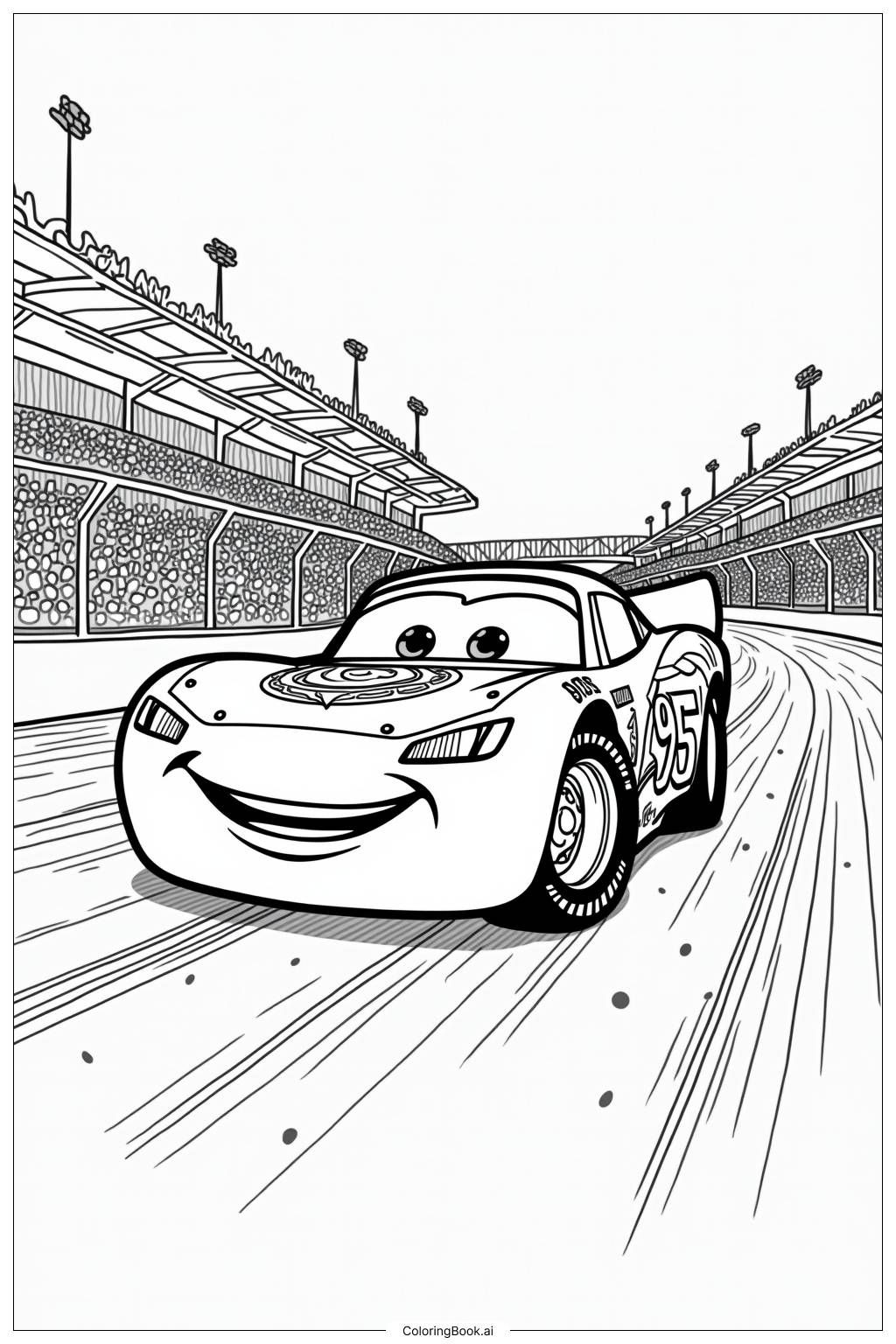  Página para colorir de Lightning McQueen Vencendo a Copa Piston 