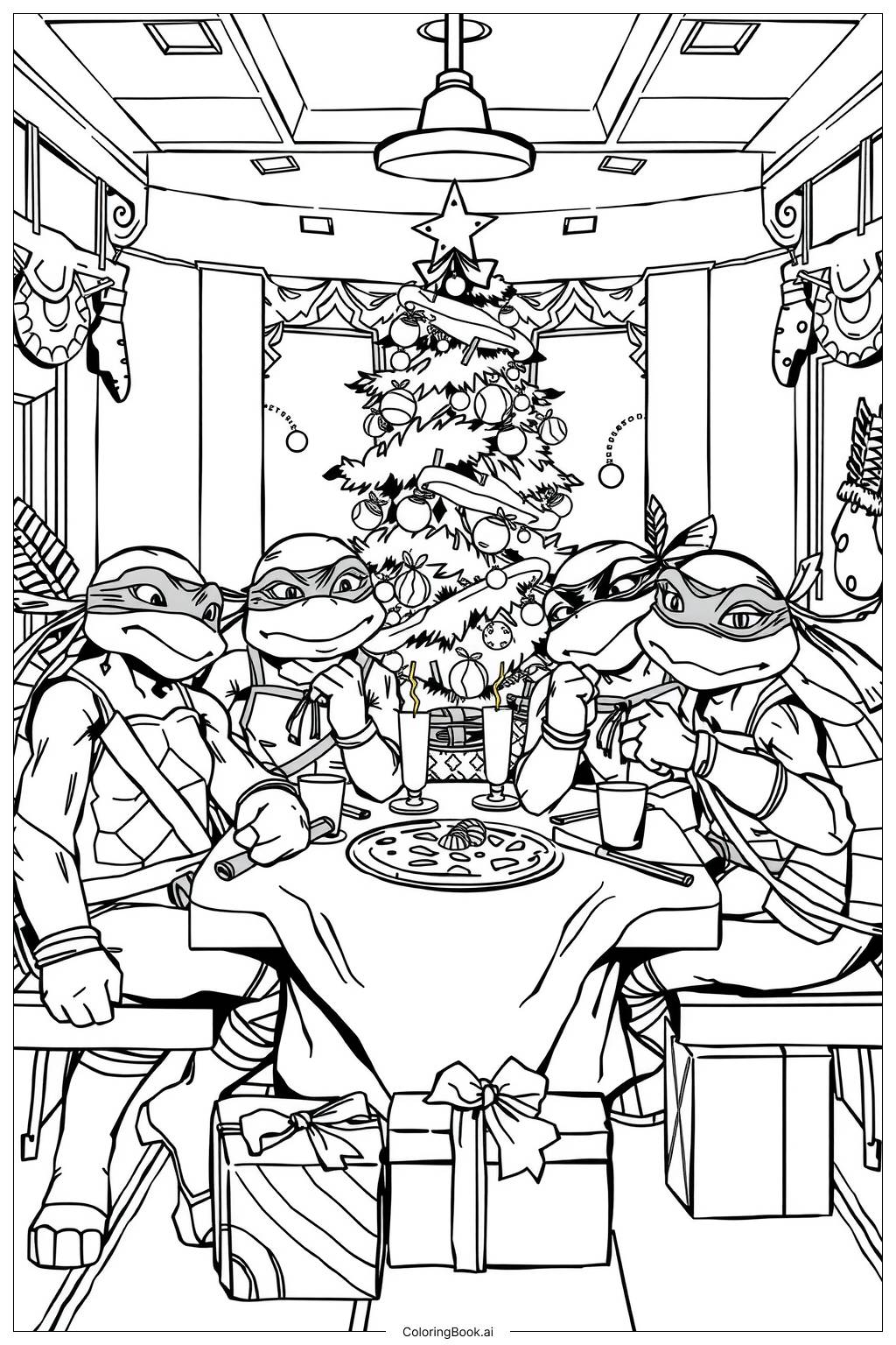  ninja turtle christmas party-2 Coloring Page 