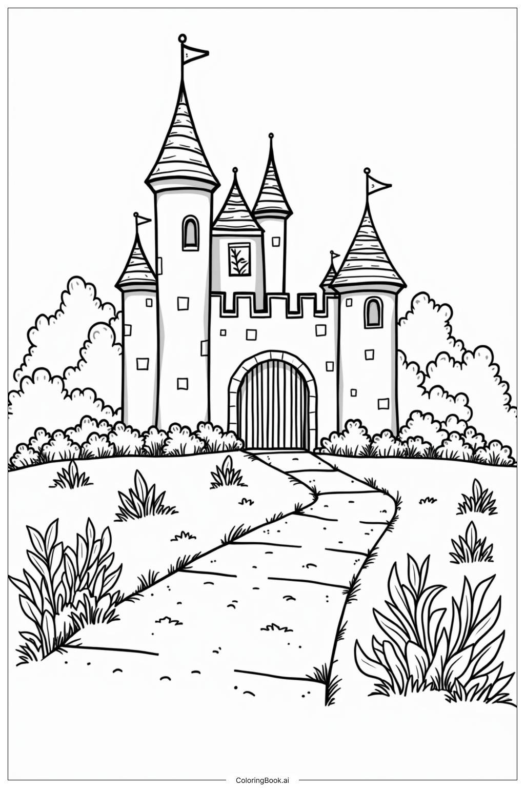  Page de coloriage Jardins du château de la princesse 