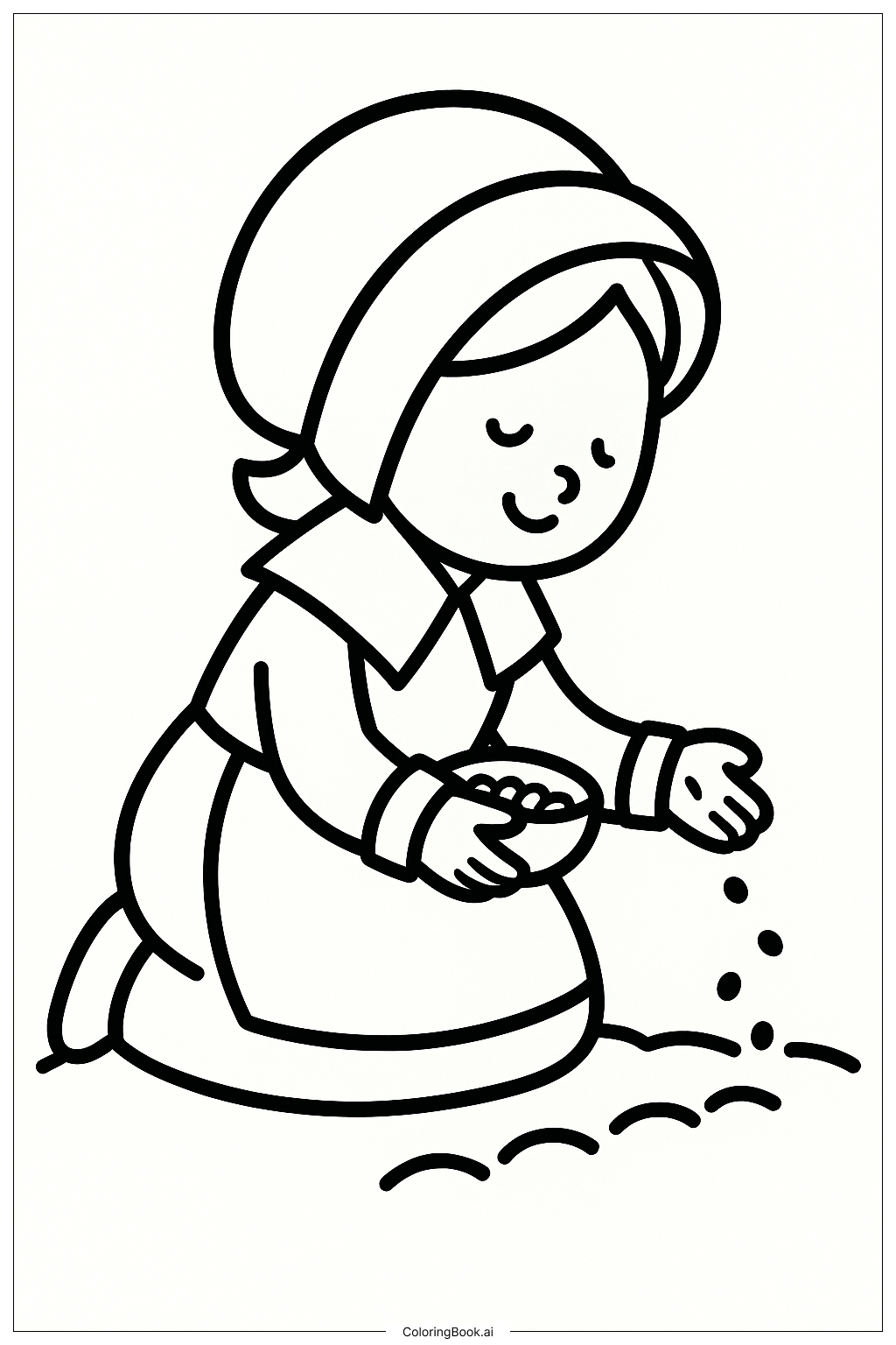  씨앗 심는 순례자 소녀 색칠공부 페이지 