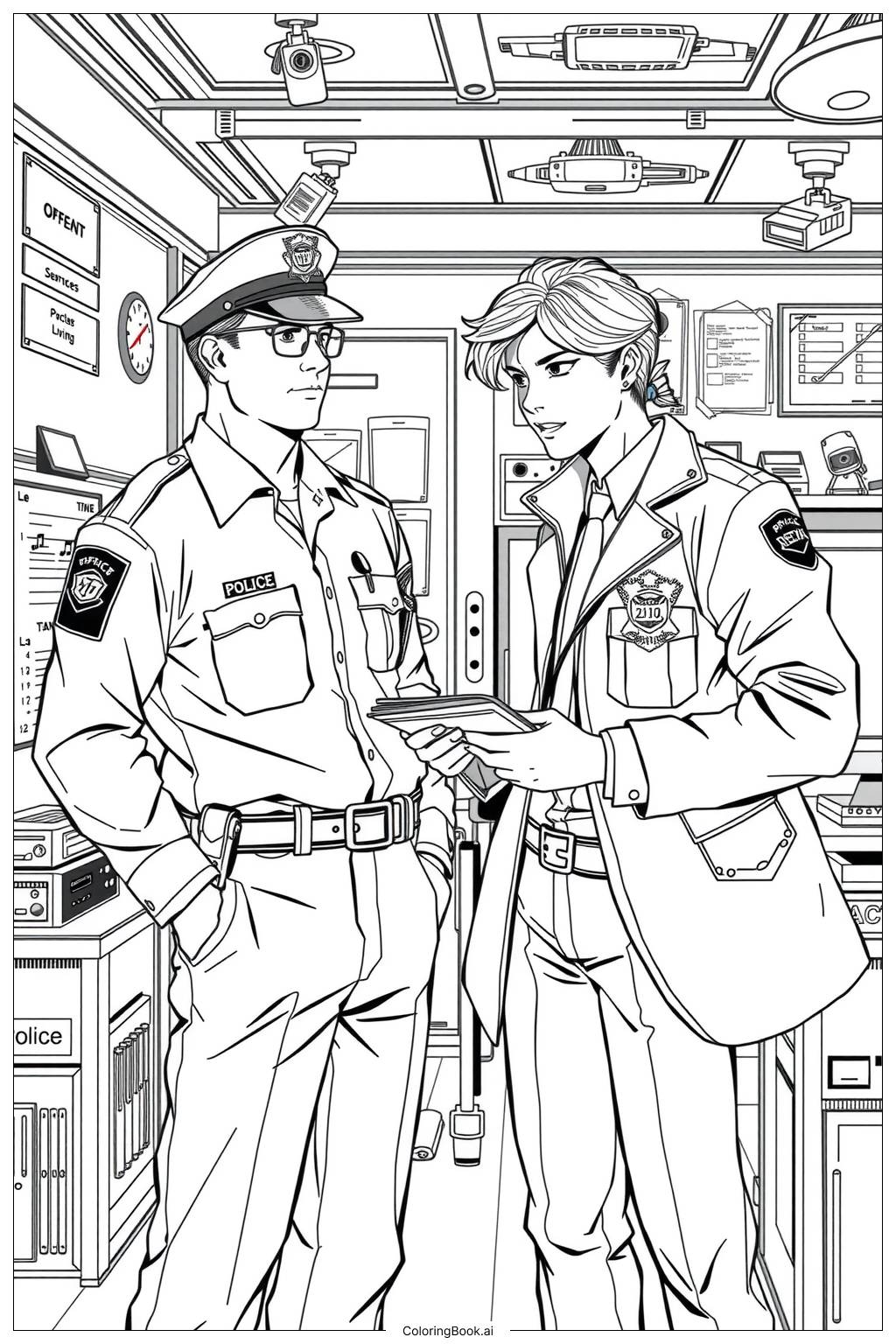  Police Officers Solving a Mystery Together Coloring Page 