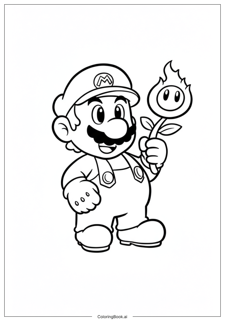  マリオとファイヤーフラワーの塗り絵ページ 
