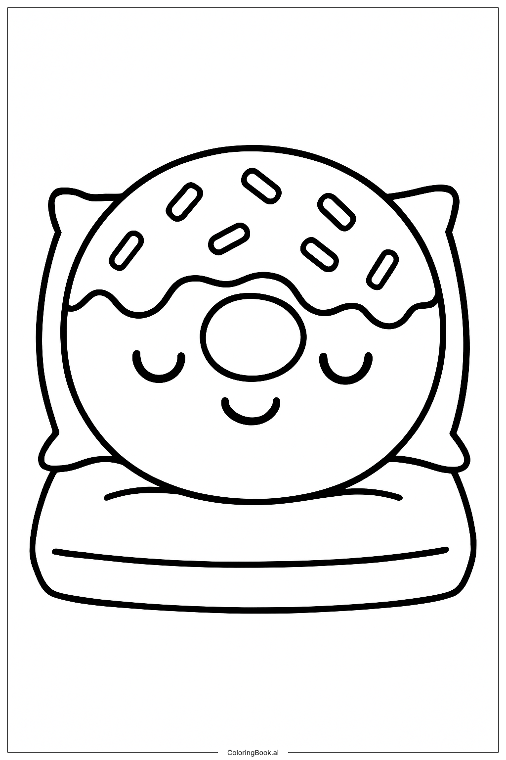  Kawaii Donut Sleeping On Pillow Coloring Page 