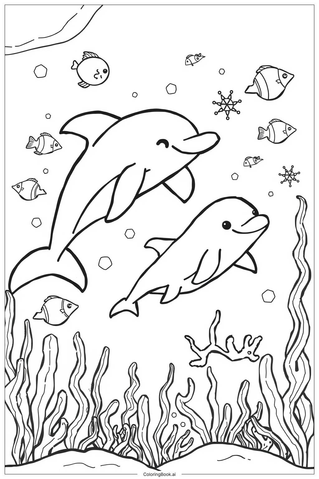  Page de coloriage Famille de dauphins 