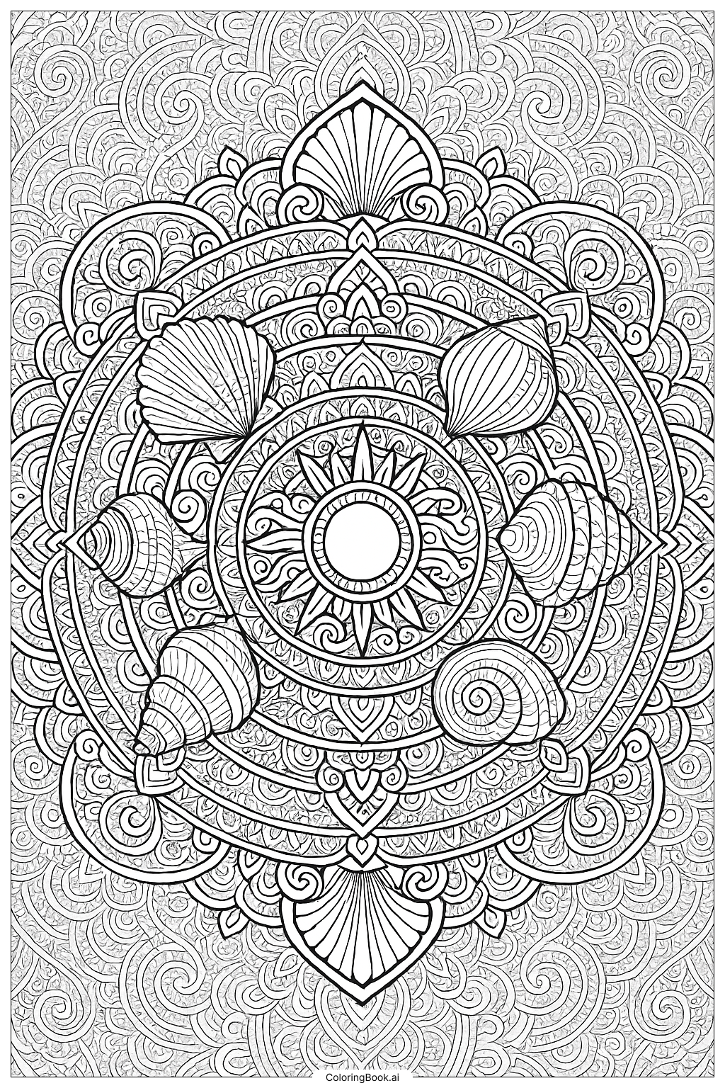  An Intricate Summer Mandala With Shells Coloring Page 
