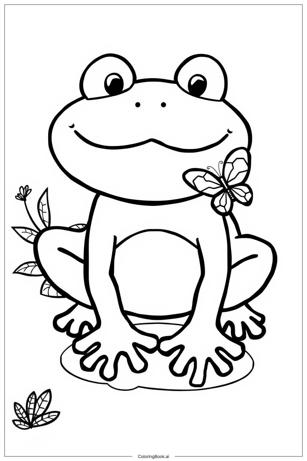  Frog with a Butterfly on Its Nose Coloring Page 