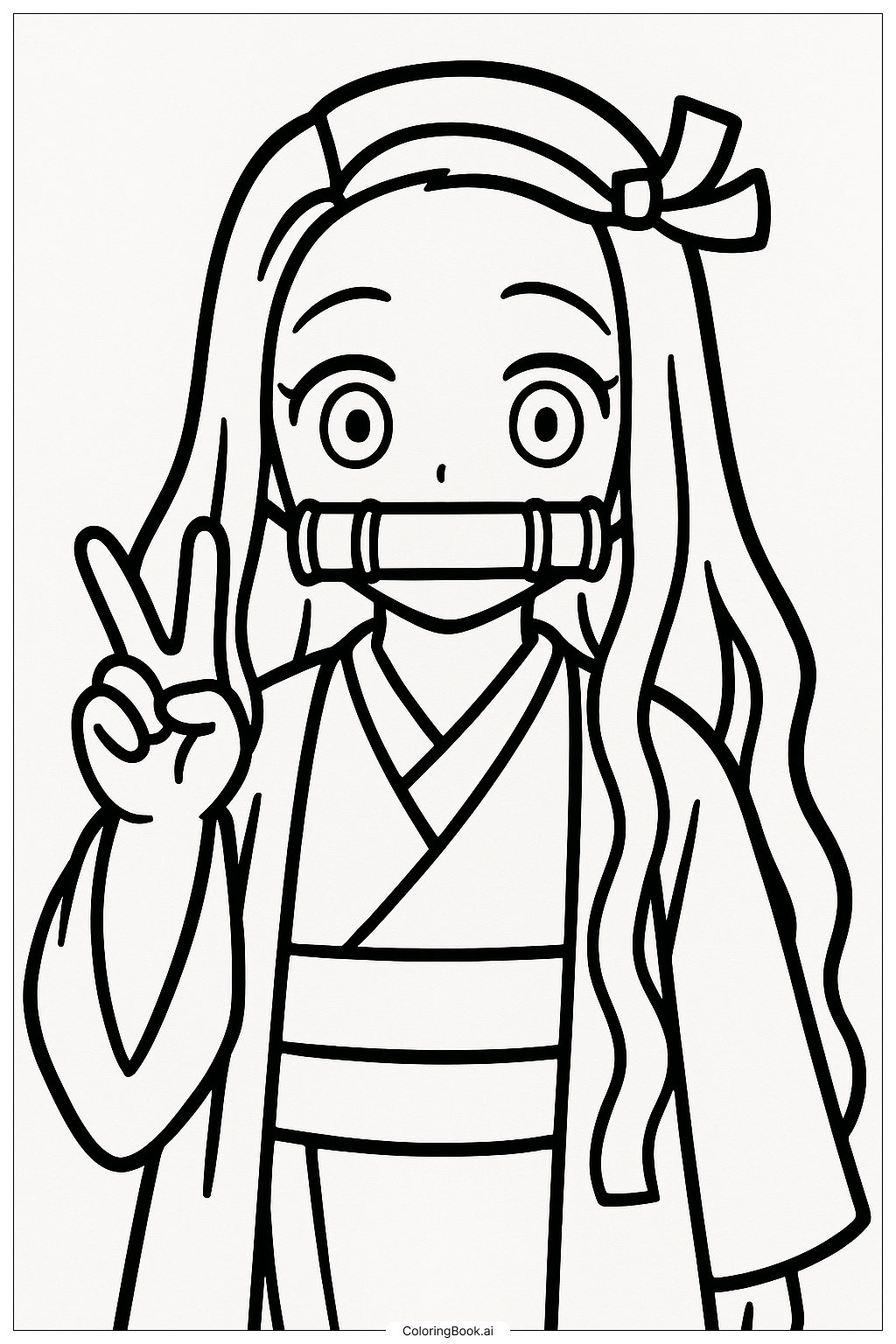  Página para colorear de Nezuko Haciendo el Signo de la Paz 