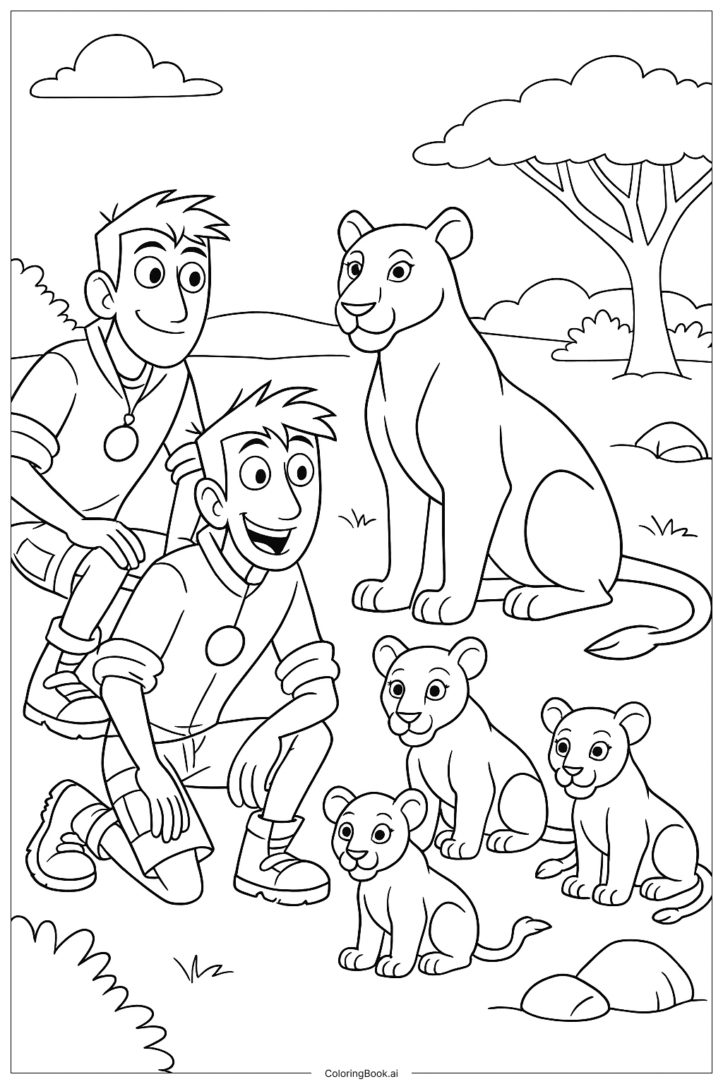 Trang tô màu Wild Kratts Quan sát bầy sư tử
