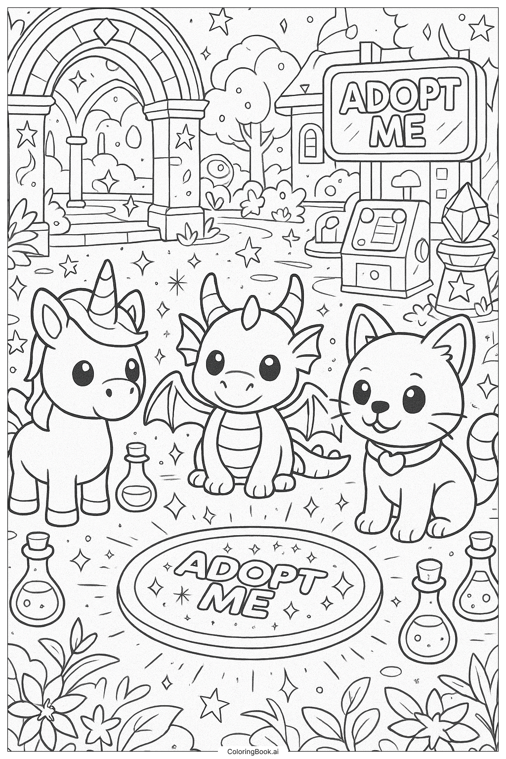 Einen Mega Neon Adopt Me Haustier gestalten Ausmalseite