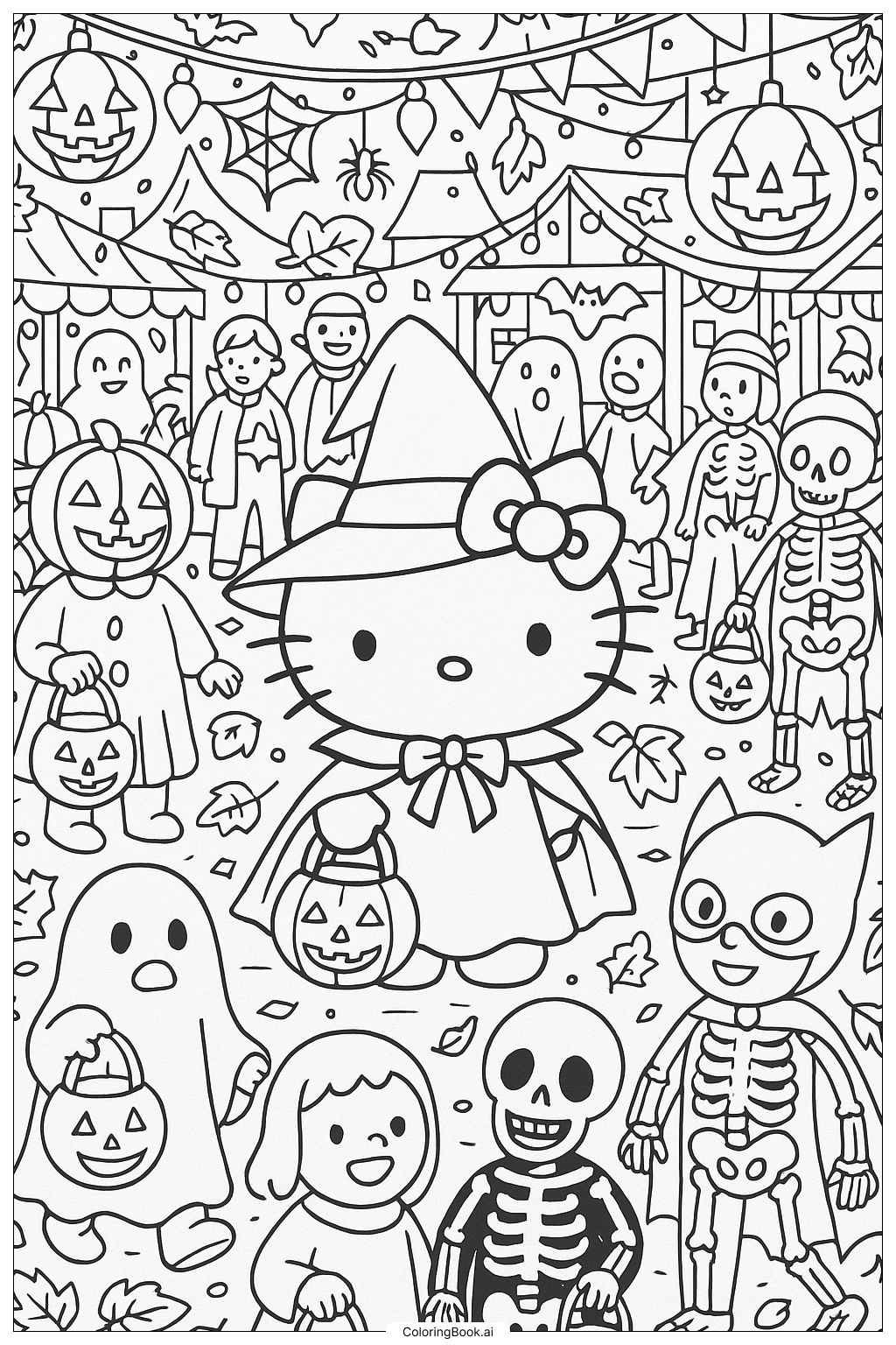  Trang tô màu Hello Kitty tại Lễ hội Halloween đông đúc 