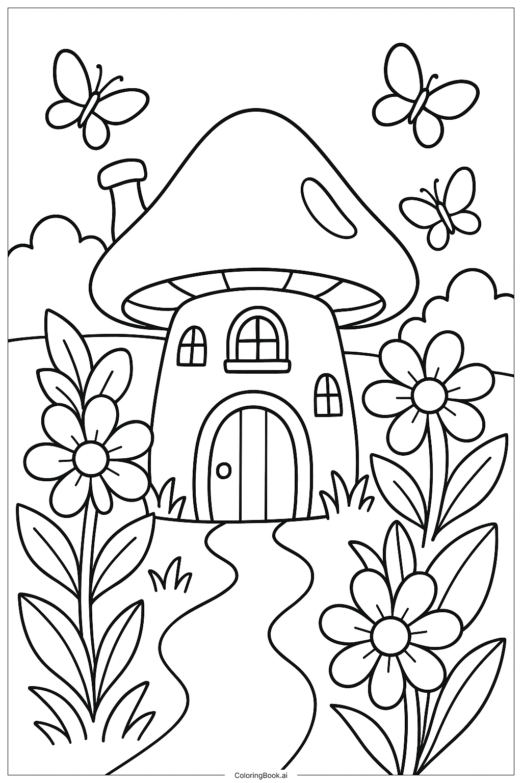  Página para colorir de Casa de Fadas em um Jardim Encantado 
