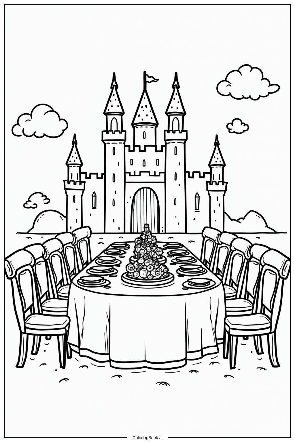  Castle Banquet Hall Feast Coloring Page 