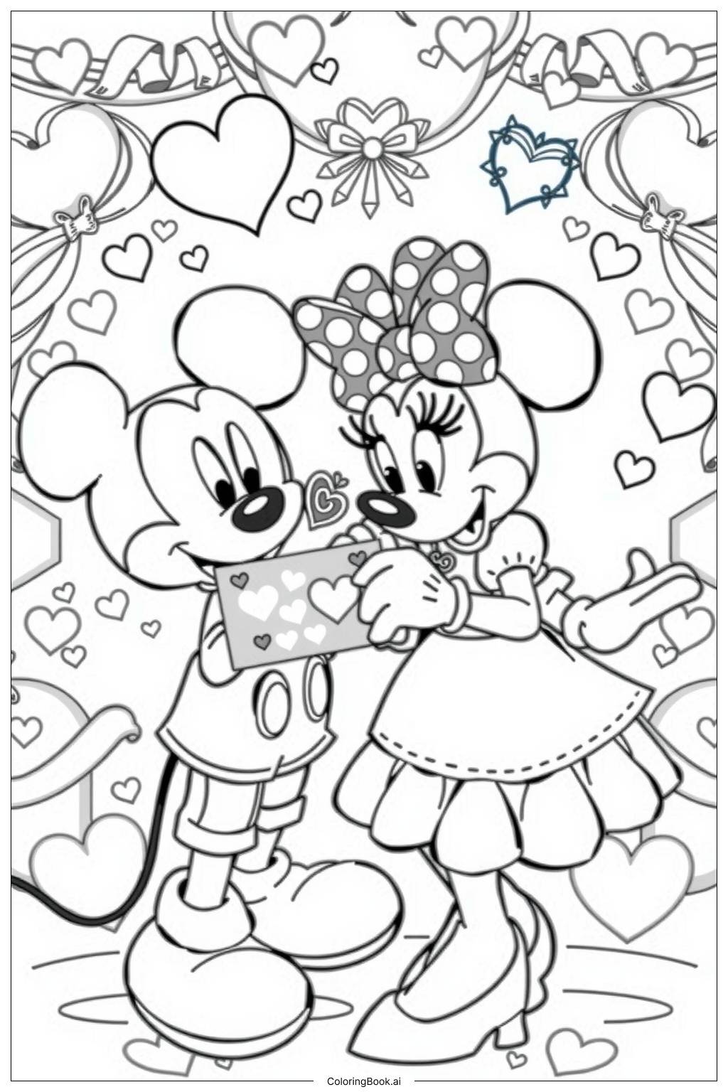  Mickey Mouse Valentine's Day Card-2 Coloring Page 