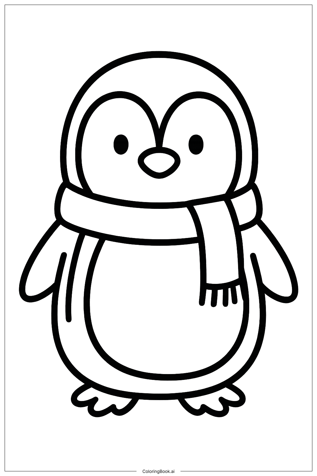 Cute Winter Penguin Coloring Page Free PDF PNG Printable 