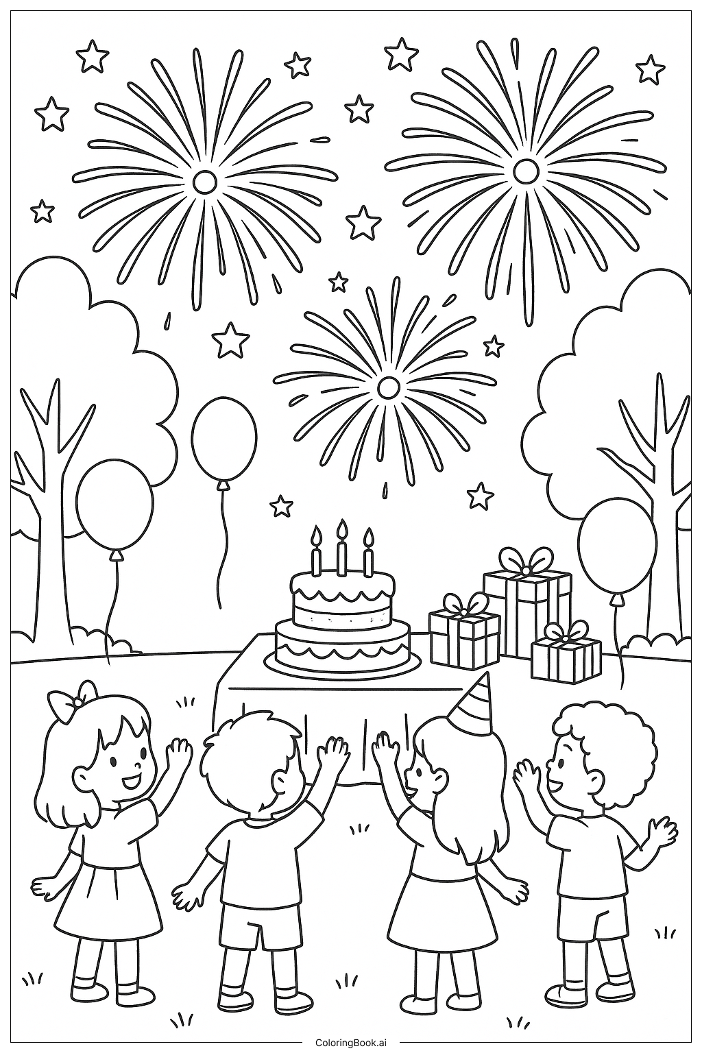Fireworks At A Birthday Party Coloring Page