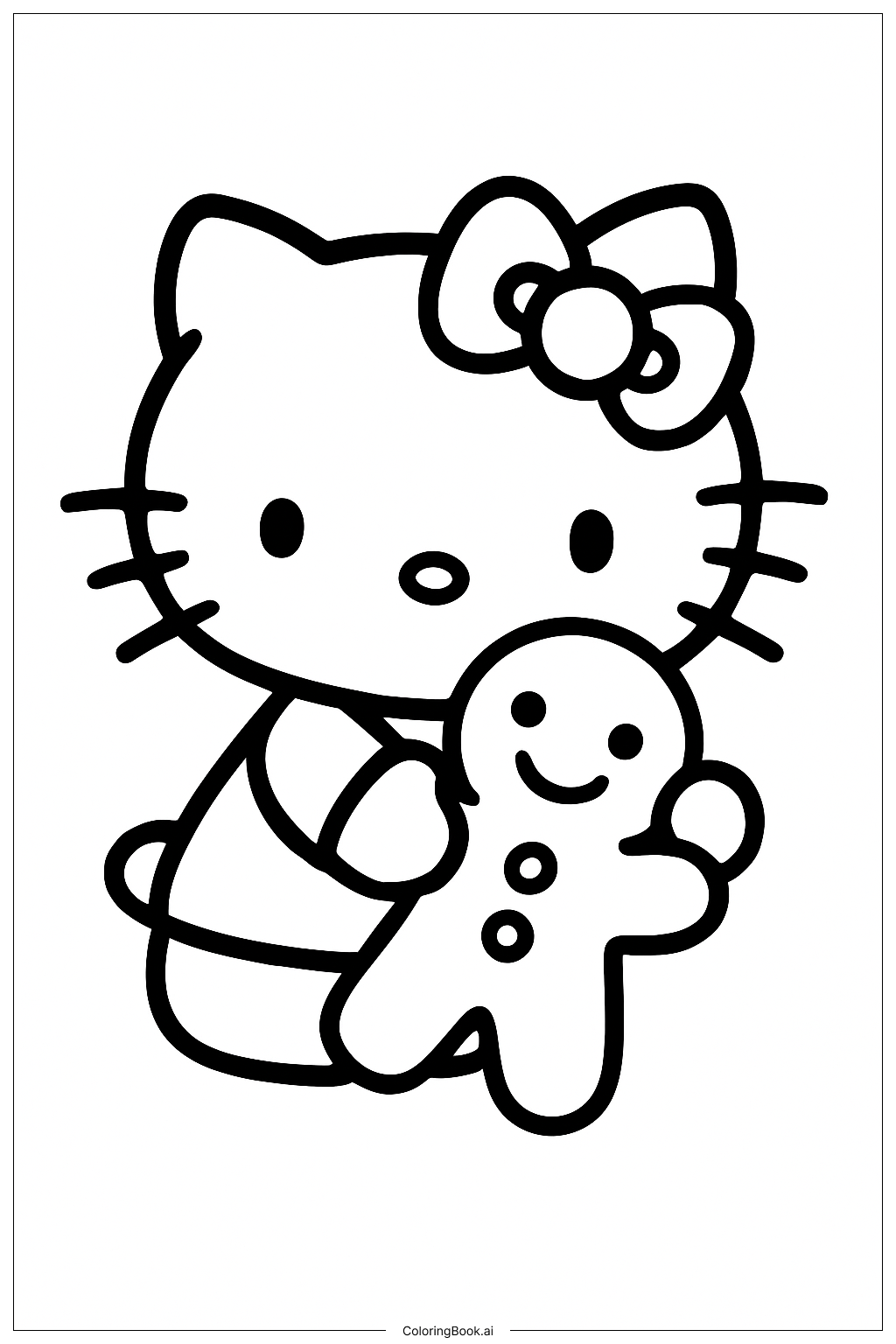  Hello Kitty Hugging A Gingerbread Man Coloring Page 