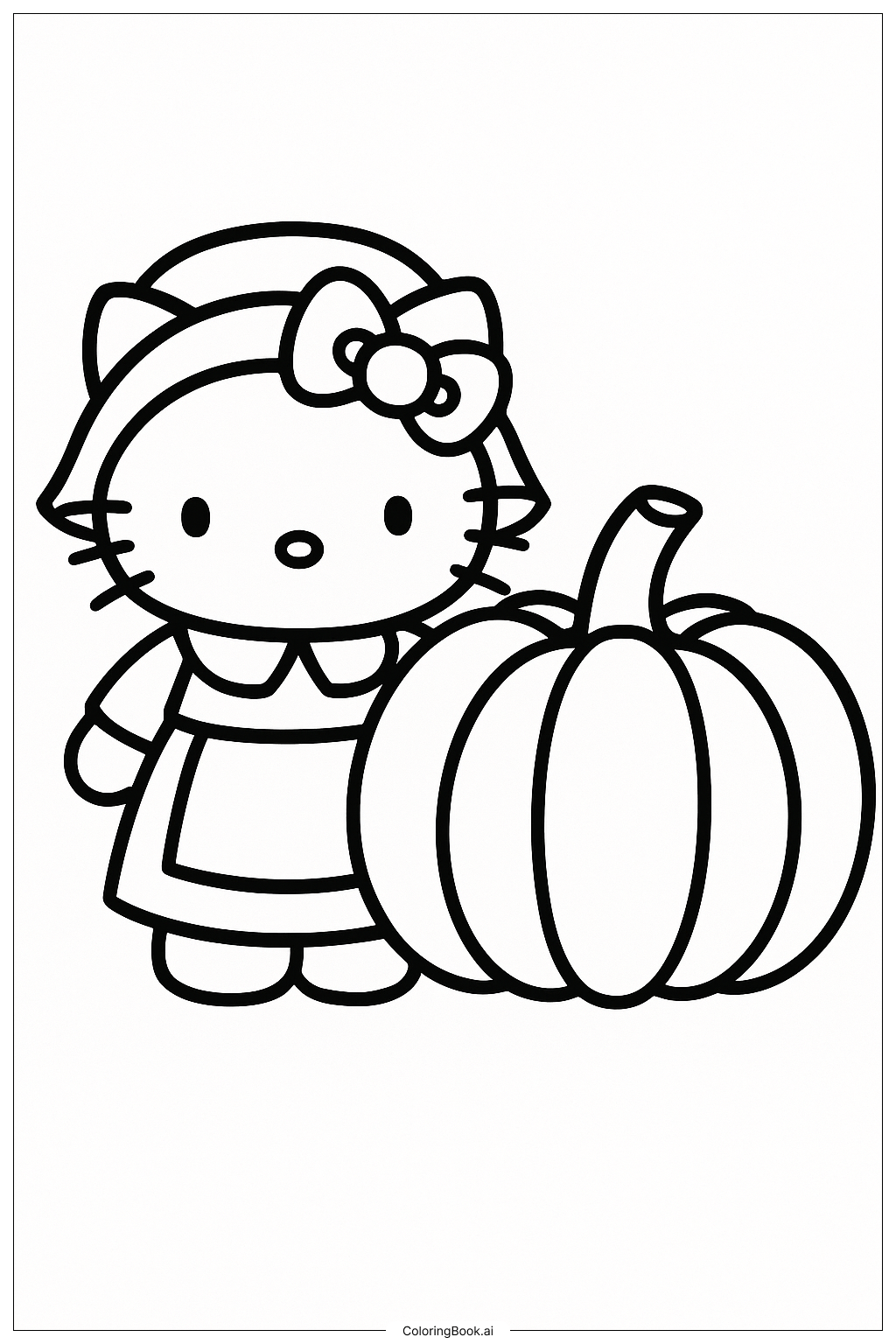  Hello Kitty Erntedankfest mit einem großen Kürbis Ausmalseite 